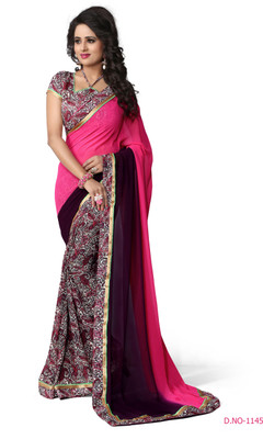 

Indianbeauty Self Design, Solid, Printed Fashion Georgette Saree(Pink, Blue), Blue;pink