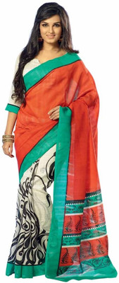 

Vipul Printed Bhagalpuri Art Silk Saree(Orange, White)