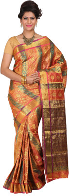 

Mimosa Woven Kanjivaram Art Silk Saree(Multicolor), Greengold*rani