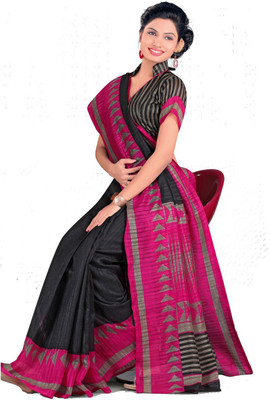 

Party Wear Dresses Printed Fashion Art Silk Saree(Black)