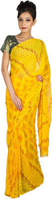 

Jaipur Kurti Printed Bandhej Georgette Saree(Yellow)