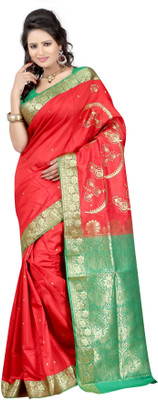 

Anushree Saree Self Design Fashion Handloom Banarasi Silk Saree(Multicolor), Red