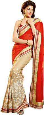 

Dancing Girl Embroidered Bollywood Georgette Saree(Red, Beige)