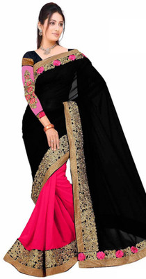 

Aksh Fashion Embroidered Bollywood Pure Georgette Saree(Black, Pink), Multicolor