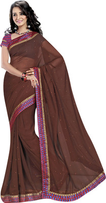 

Jiya Self Design, Embellished Fashion Georgette Saree(Brown)