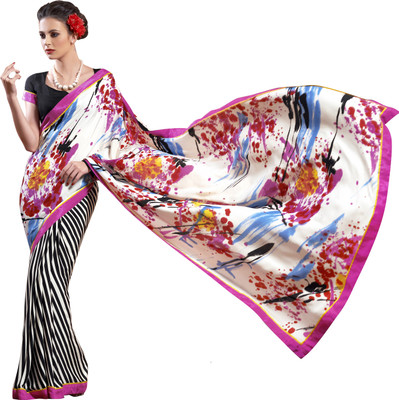 

Khoobee Self Design, Printed Fashion Art Silk Saree(Multicolor, White, Black), Black;multicolor;white