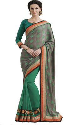 Ewows Wedding party Sari Self Design, Printed Fashion Jacquard, Georgette Saree(Green)