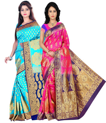 

Weavedeal Embellished Kanjivaram Silk Cotton Blend Saree(Pack of 2, Multicolor)