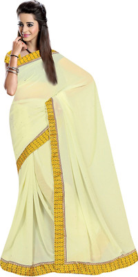

Jiya Self Design, Embellished Fashion Georgette Saree(Beige)