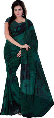 

Jiya Self Design, Printed Fashion Georgette Saree(Dark Green, Black), Black;dark green