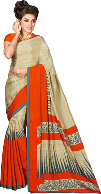 

Jiya Self Design, Printed Fashion Crepe Saree(Beige, Orange)