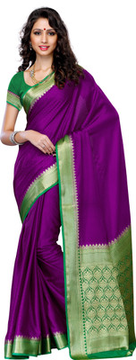 

Mimosa Self Design Kanjivaram Crepe Saree(Purple), Green