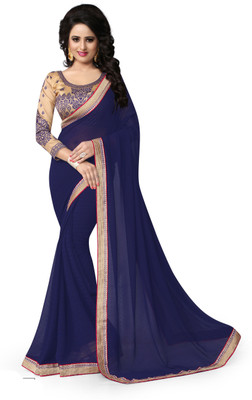 

Indianbeauty Solid Fashion Georgette Saree(Blue), Dark blue
