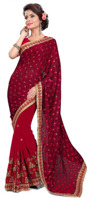 

M.S.Retail Embroidered Fashion Chiffon Saree(Red)