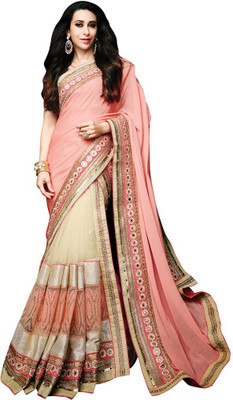 

Desi Butik Embroidered Fashion Georgette, Net Saree(Pink, Beige), Pink and beige