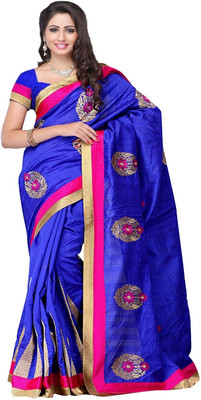 

Meghdoot Solid Fashion Silk Saree(Blue)