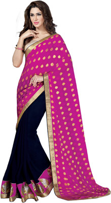 

Khushali Self Design, Embroidered Fashion Georgette, Jacquard Saree(Pink, Dark Blue), Dark blue;pink