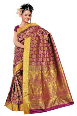 

Varkala Silk Sarees Woven Kanjivaram Art Silk Saree(Pink), Rani