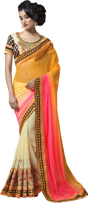 

Saara Self Design Fashion Net Saree(Yellow, Beige), Yellow & cream