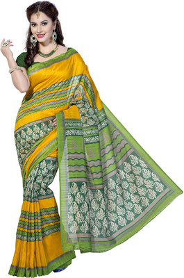 

Rani Saahiba Geometric Print Bhagalpuri Art Silk Saree(Yellow)