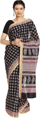 Kalakari India Printed Bollywood Handloom Cotton Blend Saree(Maroon, Black)