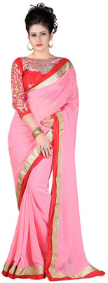 

Monika Silk Mill Solid Daily Wear Georgette Saree(Pink)