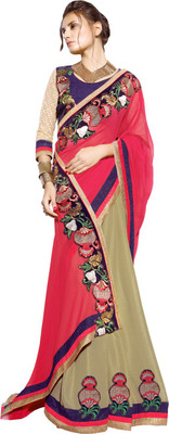 

Lovelylook Embroidered Daily Wear Chiffon, Georgette Saree(Pink, Beige)
