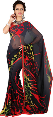 

Khoobee Self Design, Printed Fashion Georgette Saree(Black, Multicolor)