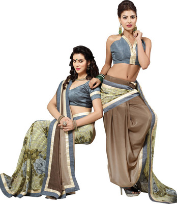 

Lovelylook Printed Daily Wear Georgette, Silk Saree(Brown, Green), Brown & light green