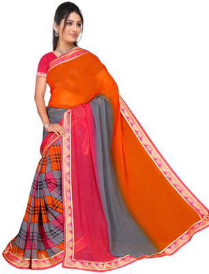 

Jiya Self Design, Printed Fashion Georgette Saree(Orange, Pink)
