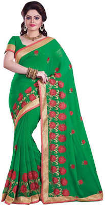 Sati Embroidered Fashion Chiffon Saree(Green)