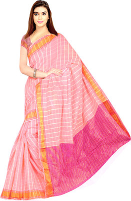 

Tyra Sarees Woven Tant Handloom Cotton Saree(Pink, White)