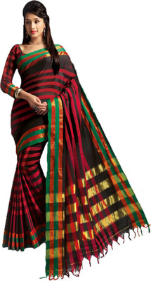 

Urban Vastra Striped Kota Doria Cotton Saree(Black)