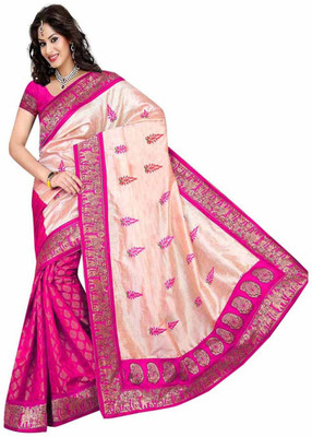 

Dancing Girl Embroidered Chanderi Chanderi Saree(Pink)