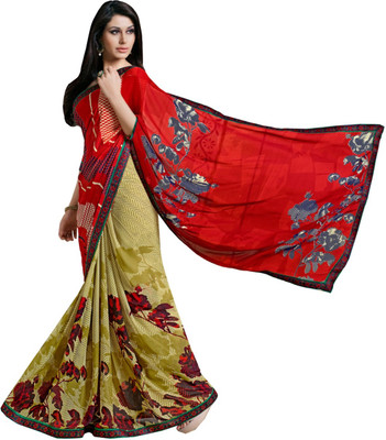 

Lovelylook Printed Fashion Georgette Saree(Multicolor), Red & green