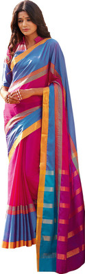 

Ishin Solid Fashion Cotton Saree(Pink), Pink & blue