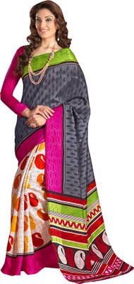 

Parisha Printed Fashion Silk, Jacquard Saree(Grey, White)