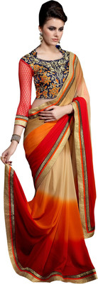 

Manthan Embroidered Daily Wear Georgette Saree(Beige, Red)