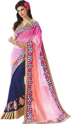 

Khushali Self Design, Embroidered, Embellished Fashion Georgette Saree(Beige, Pink, Blue, Beige;blue;pink
