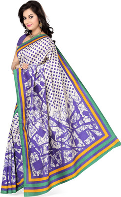 

Ishin Printed Fashion Art Silk Saree(White), White & purple