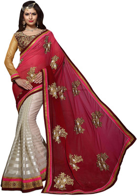 

Khoobee Self Design, Embroidered, Embellished Fashion Georgette Saree(Pink, Beige, Maroon, White), Beige;maroon;pink;white