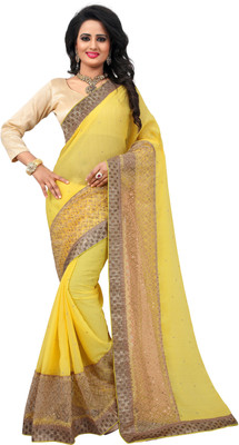 

Jiya Self Design, Embroidered, Embellished Fashion Chiffon, Georgette Saree(Yellow)