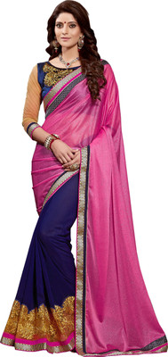 

Khushali Self Design, Embroidered Fashion Georgette, Lycra Saree(Pink, Blue), Blue;pink