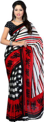 

Jaipur Kurti Printed Fashion Georgette Saree(Black, White), Black and white