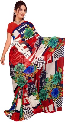 Vardan PRINTS Printed Bollywood Georgette Saree(Red, White)