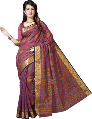

M.S.Retail Plain Gadwal Cotton Saree(Brown)