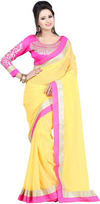 

Fashiondeal Self Design Fashion Chiffon Saree(Yellow, Pink)