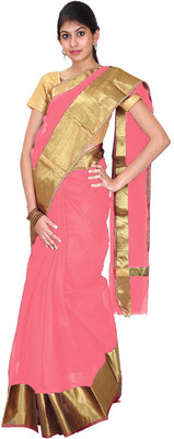 

Javuli Woven Arani Pattu Handloom Silk Cotton Blend Saree(Beige, Gold)