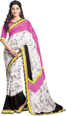 

Saara Printed Fashion Georgette Saree(White, Pink), Pink;white