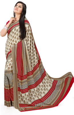

Urban Vastra Floral Print Fashion Crepe Saree(Beige), Cream